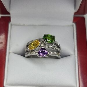 Elegant Multi-Stone Silver Ring